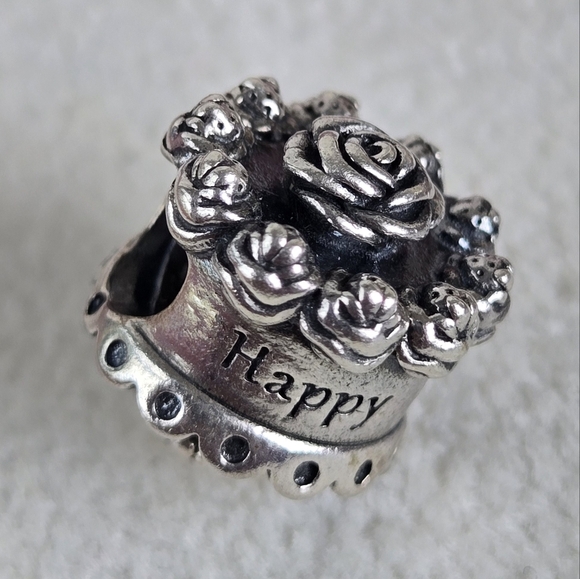 Genuine Retired PANDORA Happy Birthday Cake Charm Silver - Picture 2 of 3